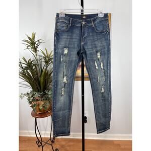 ZLZ Denim Jeans Women's 31W Blue Distressed Punk Rock Moto Inspired Indie Sleaze